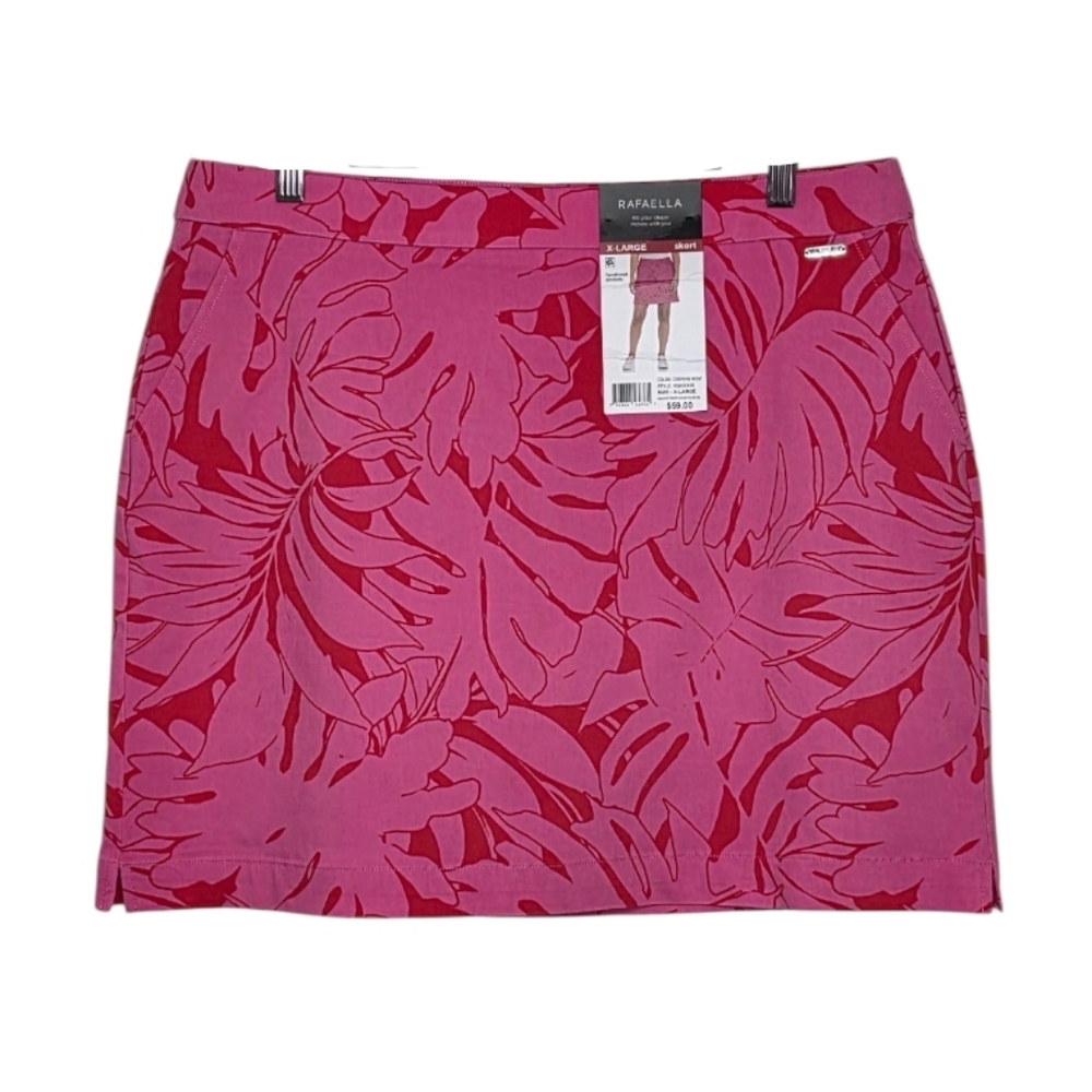 Rafaella Fuchsia & Red Tropical Leaf Pattern Skort Size XL - Picture 2 of 7